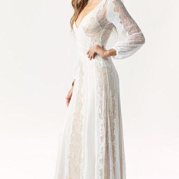 NWT Stone XS/S Cold Fox White Bridal Lace Vermont Ethereal Fairy Long Maxi Dress - Picture 4 of 7